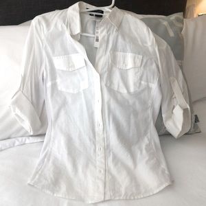 Sandra Ingrish white button up blouse 3/4 sleeve